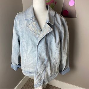 CODE BLEU DENIM JEAN LACE EMBROIDERED JACKET